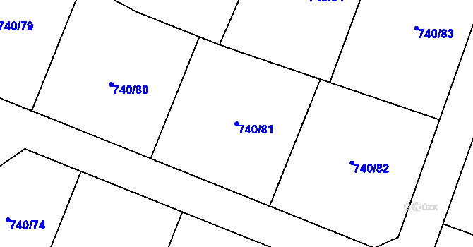 Parcela st. 740/81 v KÚ Rokycany, Katastrální mapa
