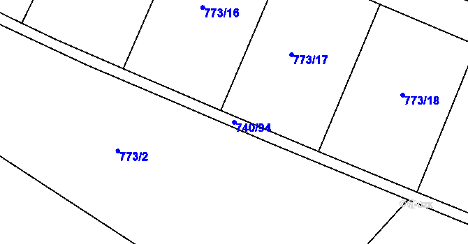 Parcela st. 740/94 v KÚ Rokycany, Katastrální mapa