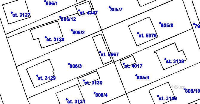 Parcela st. 5667 v KÚ Rokycany, Katastrální mapa