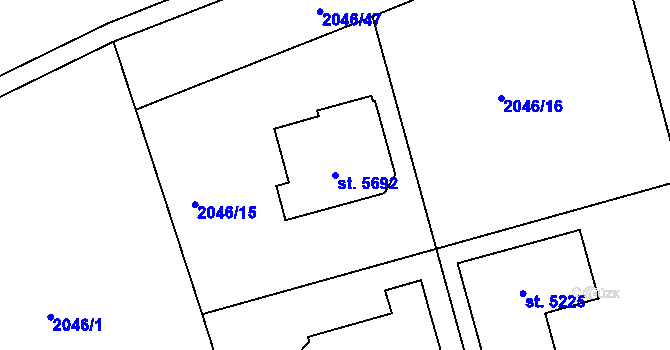 Parcela st. 5692 v KÚ Rokycany, Katastrální mapa