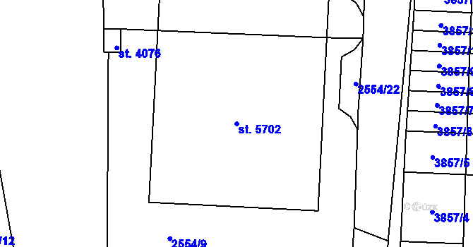 Parcela st. 5702 v KÚ Rokycany, Katastrální mapa