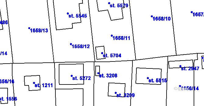 Parcela st. 5704 v KÚ Rokycany, Katastrální mapa