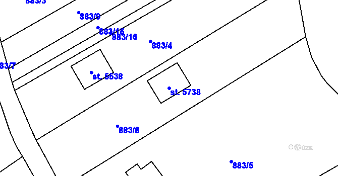 Parcela st. 5738 v KÚ Rokycany, Katastrální mapa