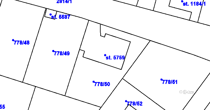 Parcela st. 5759 v KÚ Rokycany, Katastrální mapa