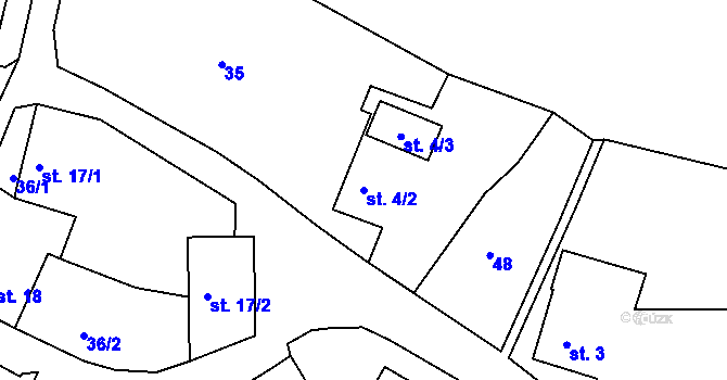 Parcela st. 4/2 v KÚ Borek u Rokycan, Katastrální mapa