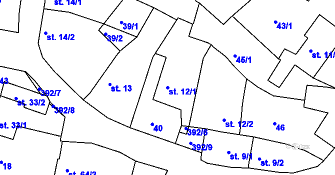 Parcela st. 12/1 v KÚ Borek u Rokycan, Katastrální mapa
