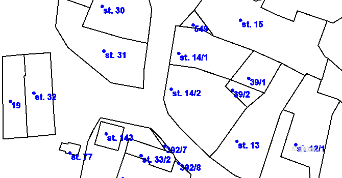 Parcela st. 14/2 v KÚ Borek u Rokycan, Katastrální mapa