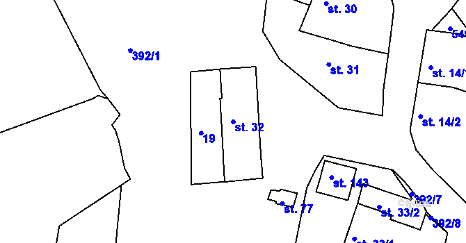 Parcela st. 32 v KÚ Borek u Rokycan, Katastrální mapa