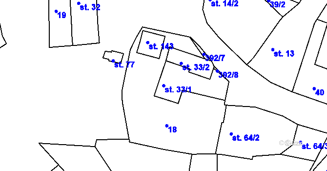 Parcela st. 33/1 v KÚ Borek u Rokycan, Katastrální mapa