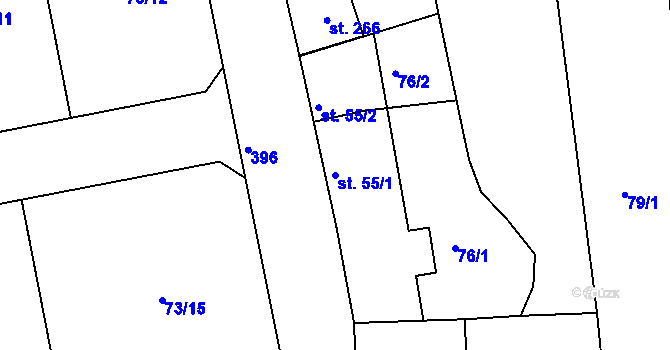 Parcela st. 55/1 v KÚ Borek u Rokycan, Katastrální mapa