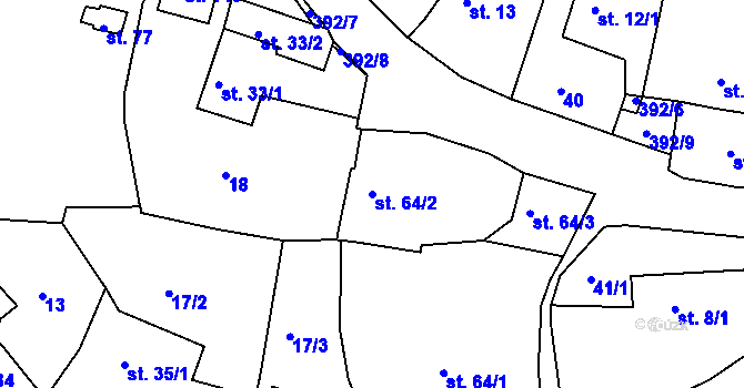Parcela st. 64/2 v KÚ Borek u Rokycan, Katastrální mapa