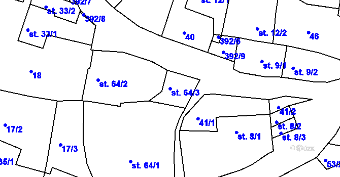 Parcela st. 64/3 v KÚ Borek u Rokycan, Katastrální mapa
