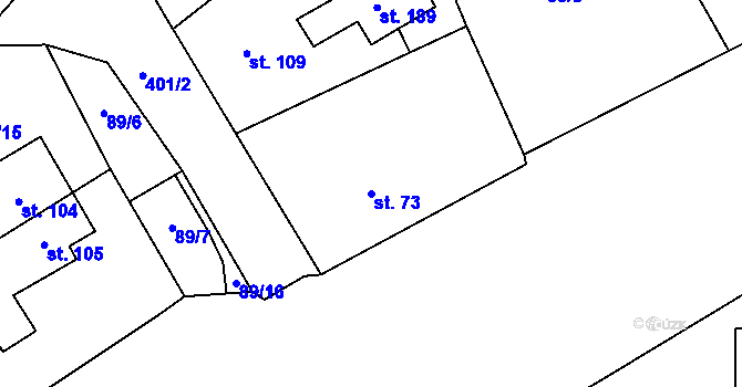 Parcela st. 73 v KÚ Borek u Rokycan, Katastrální mapa