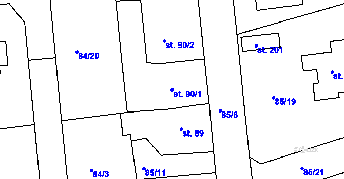 Parcela st. 90/1 v KÚ Borek u Rokycan, Katastrální mapa