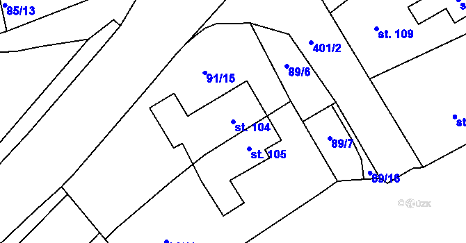 Parcela st. 104 v KÚ Borek u Rokycan, Katastrální mapa