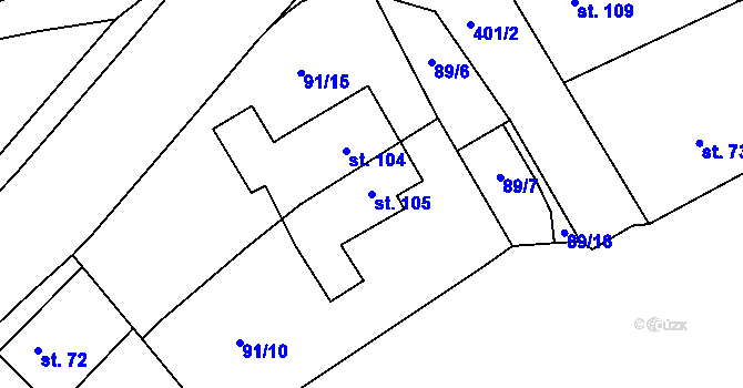 Parcela st. 105 v KÚ Borek u Rokycan, Katastrální mapa