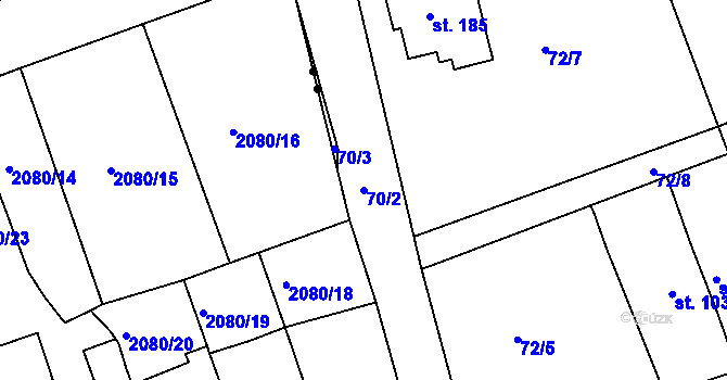 Parcela st. 70/2 v KÚ Borek u Rokycan, Katastrální mapa