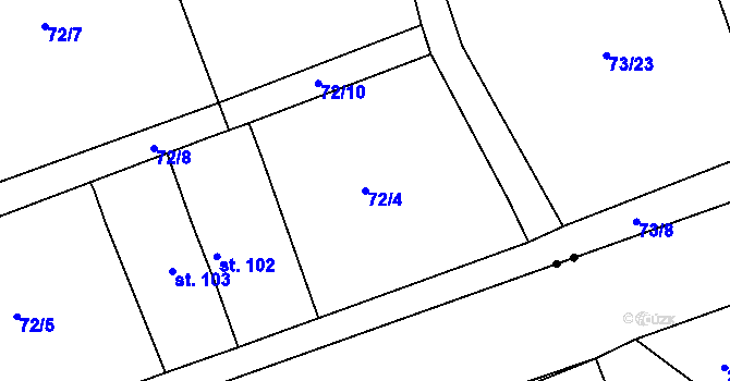 Parcela st. 72/4 v KÚ Borek u Rokycan, Katastrální mapa