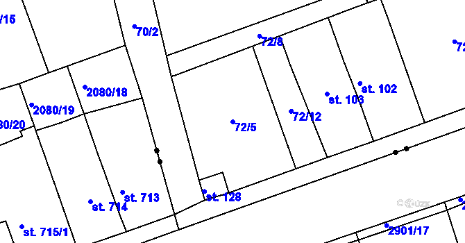 Parcela st. 72/5 v KÚ Borek u Rokycan, Katastrální mapa