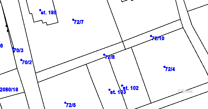 Parcela st. 72/8 v KÚ Borek u Rokycan, Katastrální mapa
