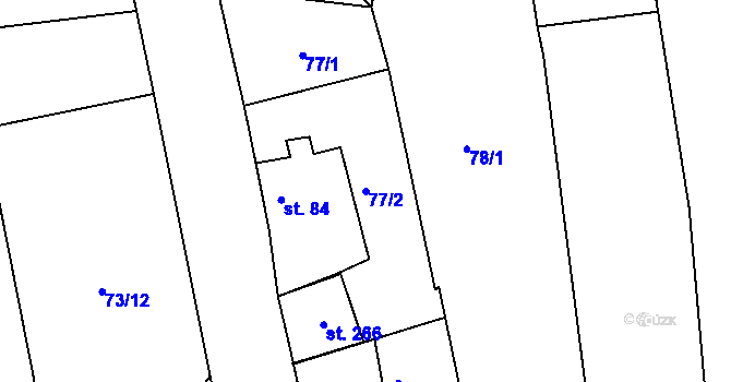 Parcela st. 77/2 v KÚ Borek u Rokycan, Katastrální mapa
