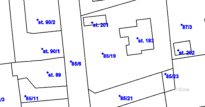 Parcela st. 85/19 v KÚ Borek u Rokycan, Katastrální mapa