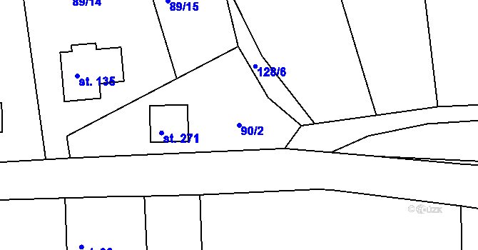Parcela st. 90/2 v KÚ Borek u Rokycan, Katastrální mapa