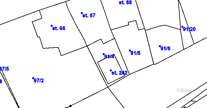 Parcela st. 91/4 v KÚ Borek u Rokycan, Katastrální mapa