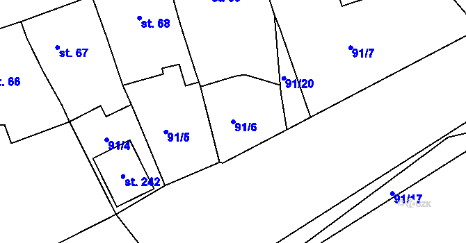 Parcela st. 91/6 v KÚ Borek u Rokycan, Katastrální mapa