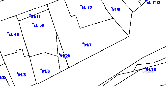 Parcela st. 91/7 v KÚ Borek u Rokycan, Katastrální mapa