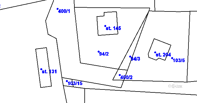 Parcela st. 94/2 v KÚ Borek u Rokycan, Katastrální mapa