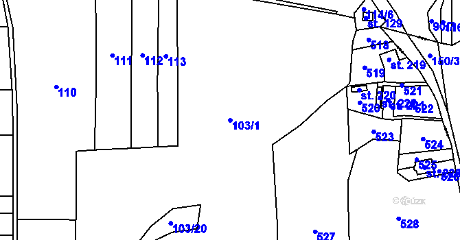 Parcela st. 103/1 v KÚ Borek u Rokycan, Katastrální mapa