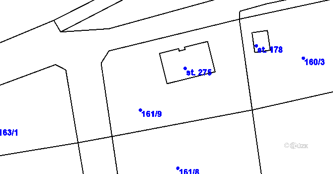 Parcela st. 161/9 v KÚ Borek u Rokycan, Katastrální mapa