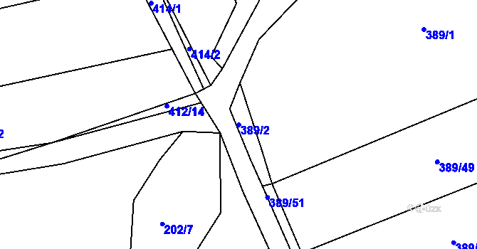 Parcela st. 389/2 v KÚ Borek u Rokycan, Katastrální mapa