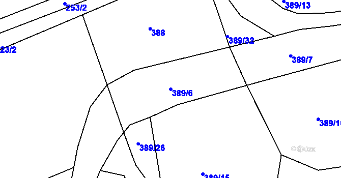 Parcela st. 389/6 v KÚ Borek u Rokycan, Katastrální mapa