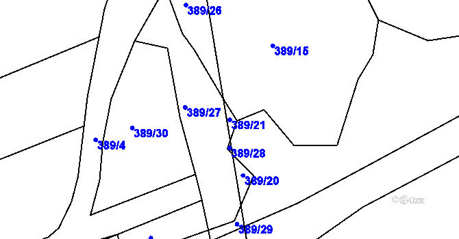 Parcela st. 389/21 v KÚ Borek u Rokycan, Katastrální mapa