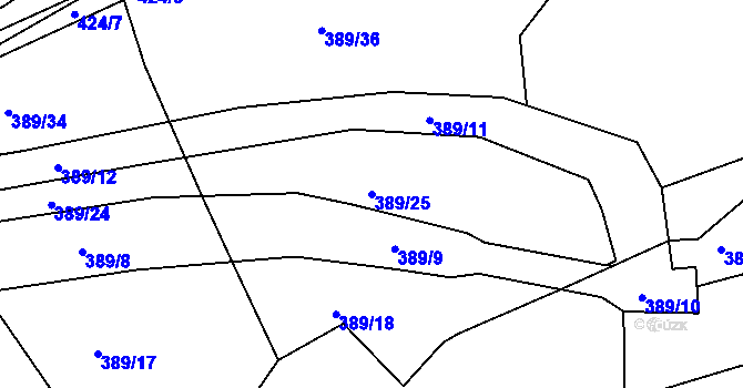 Parcela st. 389/25 v KÚ Borek u Rokycan, Katastrální mapa