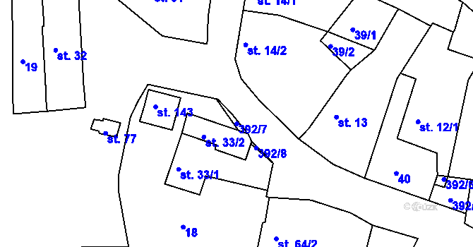 Parcela st. 392/7 v KÚ Borek u Rokycan, Katastrální mapa