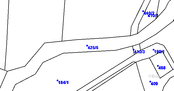 Parcela st. 425/5 v KÚ Borek u Rokycan, Katastrální mapa