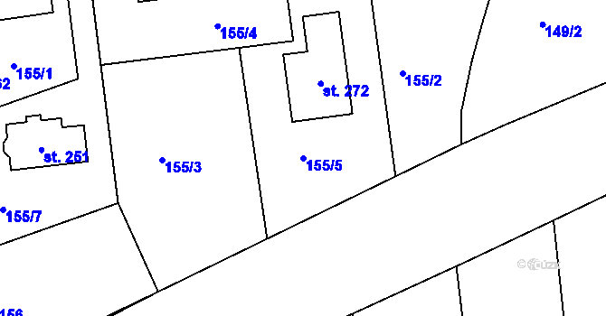 Parcela st. 155/5 v KÚ Borek u Rokycan, Katastrální mapa