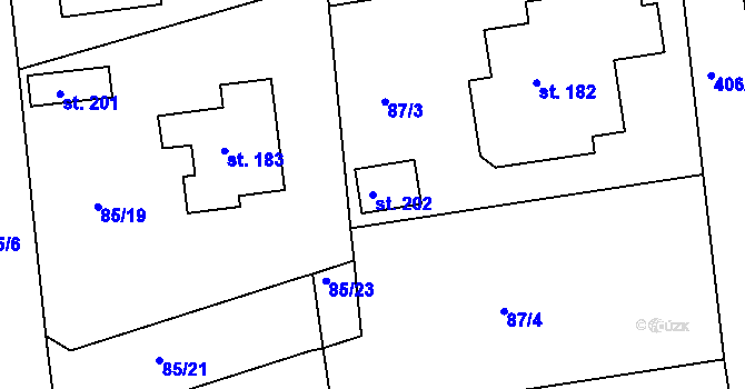 Parcela st. 202 v KÚ Borek u Rokycan, Katastrální mapa