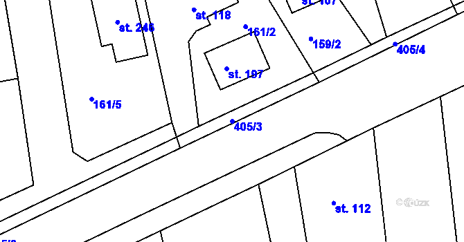 Parcela st. 405/3 v KÚ Borek u Rokycan, Katastrální mapa