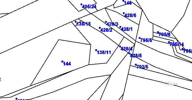 Parcela st. 138/11 v KÚ Borek u Rokycan, Katastrální mapa