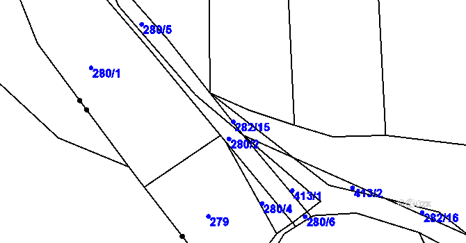 Parcela st. 282/15 v KÚ Borek u Rokycan, Katastrální mapa