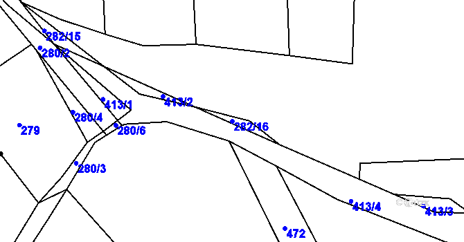 Parcela st. 282/16 v KÚ Borek u Rokycan, Katastrální mapa