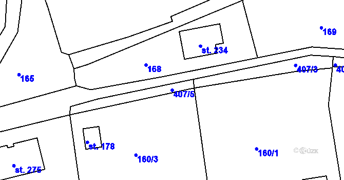 Parcela st. 407/5 v KÚ Borek u Rokycan, Katastrální mapa