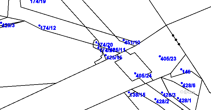 Parcela st. 425/15 v KÚ Borek u Rokycan, Katastrální mapa