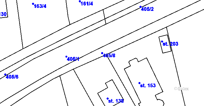 Parcela st. 405/8 v KÚ Borek u Rokycan, Katastrální mapa