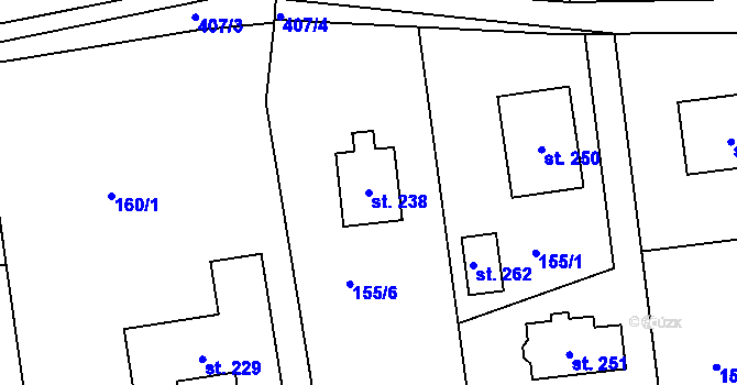 Parcela st. 238 v KÚ Borek u Rokycan, Katastrální mapa