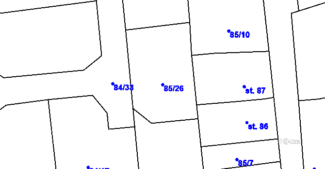 Parcela st. 85/26 v KÚ Borek u Rokycan, Katastrální mapa